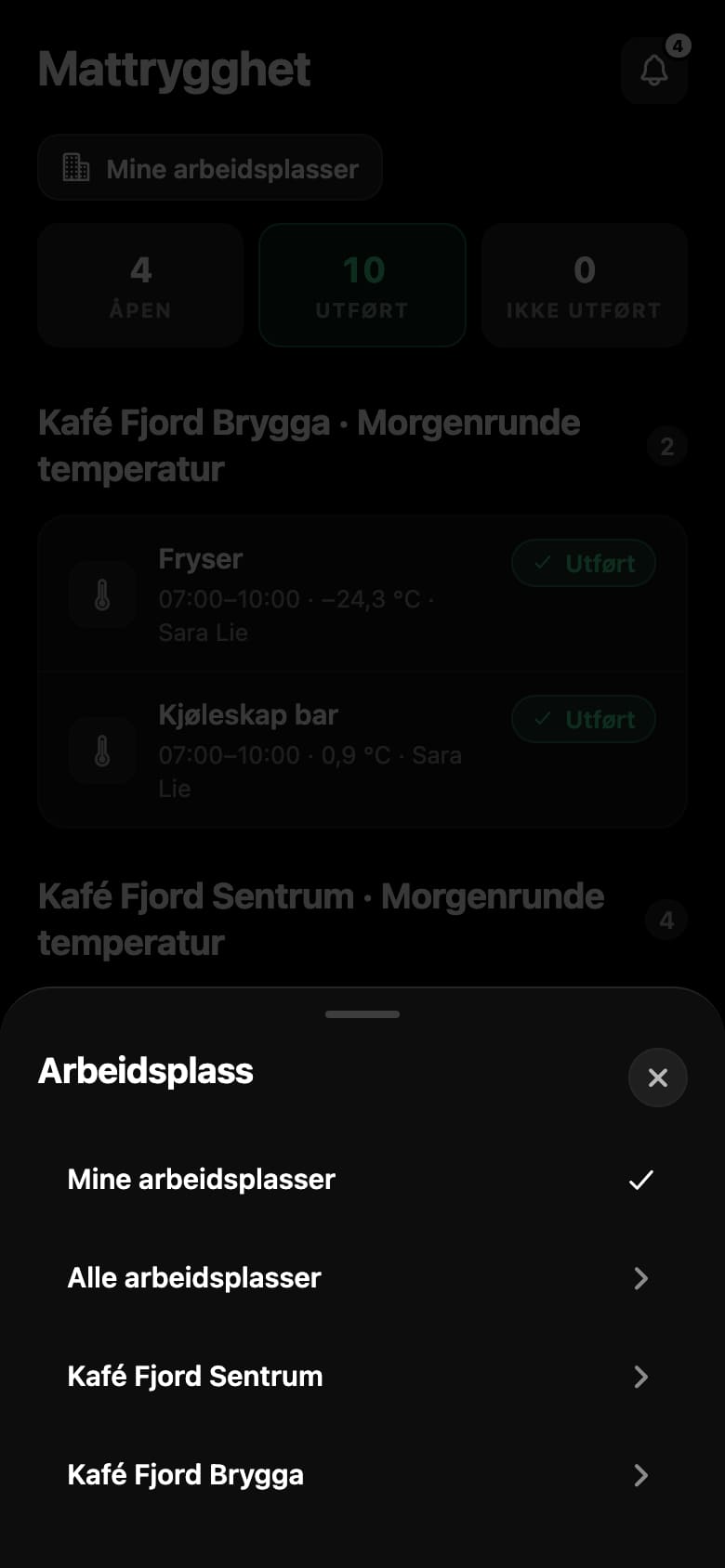 Veldu einn vinnustað, þína eigin, eða alla.